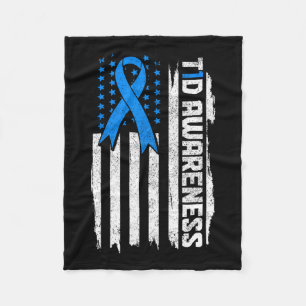 Diabetes Awareness Month Blue Ribbon Type 1 Patrio Fleece Blanket