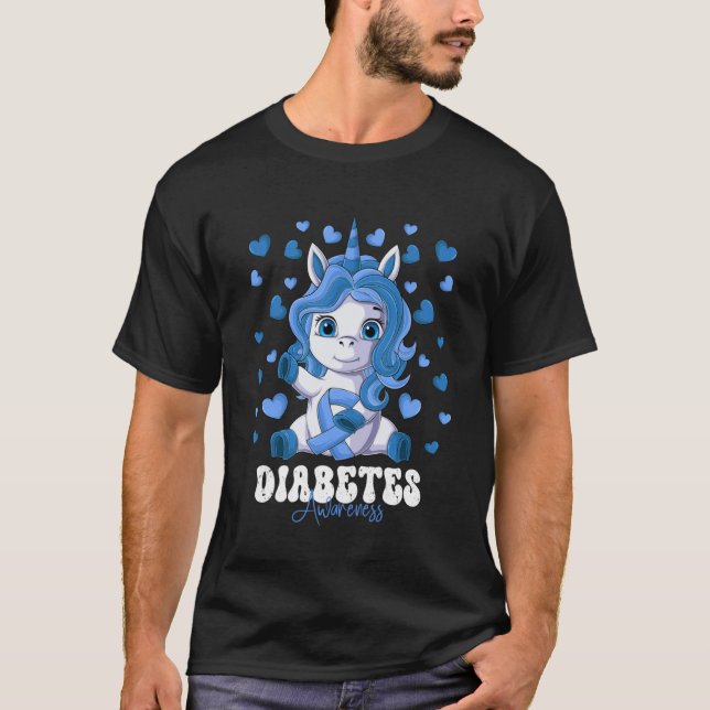 Diabetes Awareness Month Blue Ribbon Unicorn T-Shirt (Front)