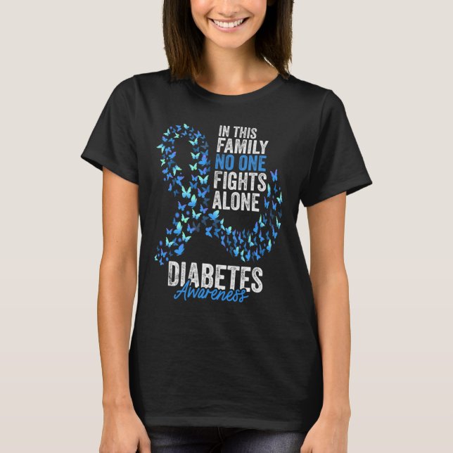 Diabetes Awareness Month Butterflies Blue Ribbon  T-Shirt (Front)