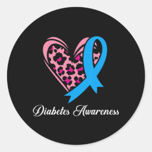 Diabetes Awareness Month Heart Blue Ribbon Women M Classic Round Sticker