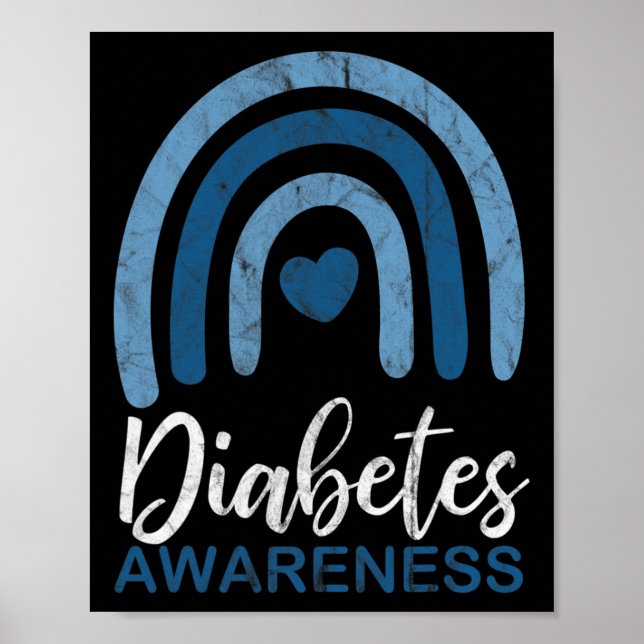 Diabetes Awareness Month Retro Rainbow T1 T2  Poster (Front)
