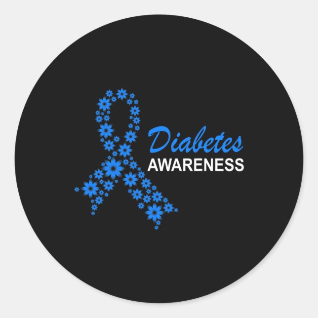 Diabetes Awareness Month Ribbon Flowers Women  Classic Round Sticker (Front)