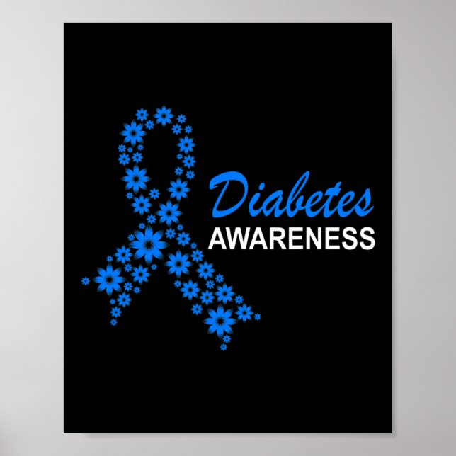 Diabetes Awareness Month Ribbon Flowers Women  Poster (Front)