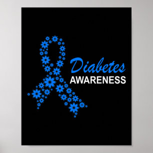 Diabetes Awareness Month Ribbon Flowers Women Poster