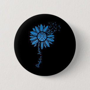 Diabetes Awareness Month Sunflower Blue Ribbon Sup 6 Cm Round Badge