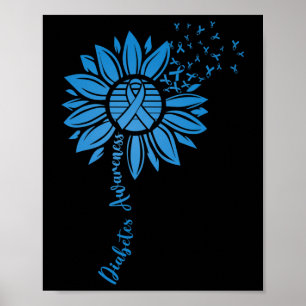 Diabetes Awareness Month Sunflower Blue Ribbon Sup Poster