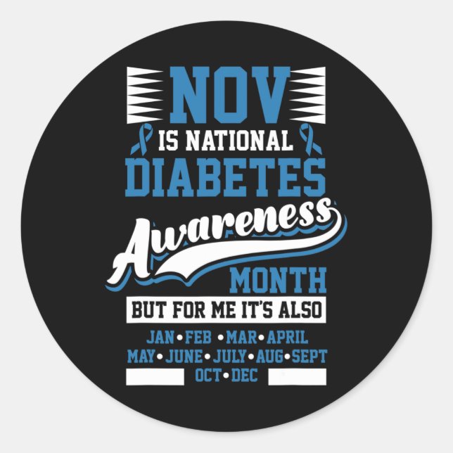 Diabetes Awareness Month T1 T2  Classic Round Sticker (Front)