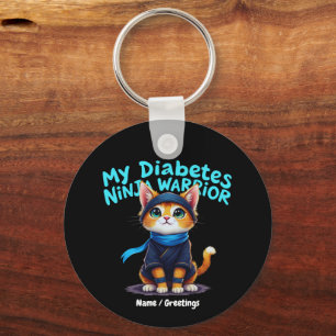 Diabetes Awareness Ninja Warrior Brave Cat Graphic Key Ring