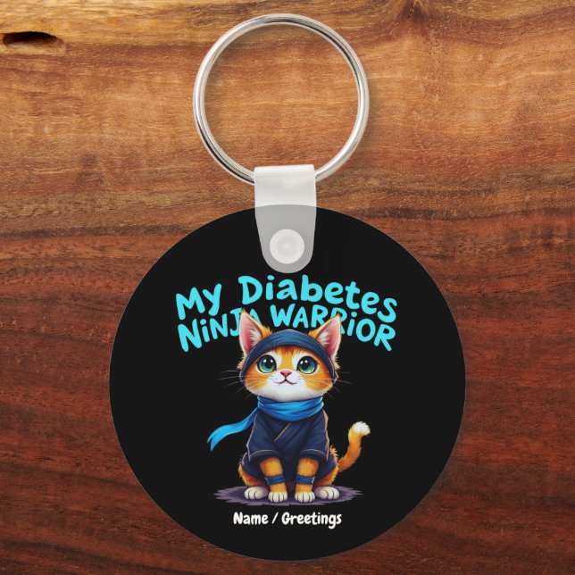 Diabetes Awareness Ninja Warrior Brave Cat Graphic Key Ring (Front)