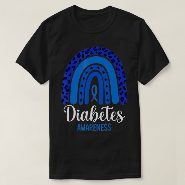 Diabetes Awareness Rainbow Blue Ribbon Fight T1 T2 T-Shirt (Design Front)