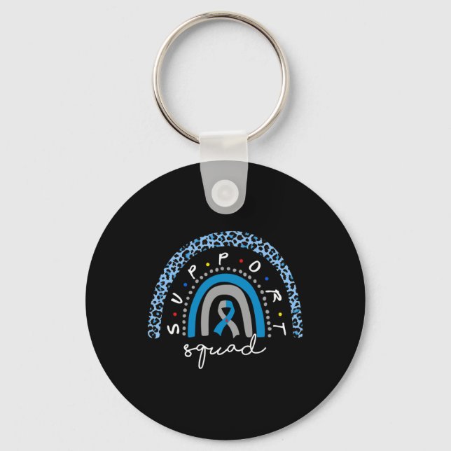 Diabetes Awareness Rainbow Leopard Support Squad B Key Ring (Front)