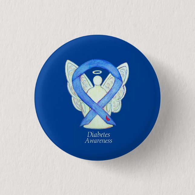 Diabetes Awareness Ribbon Angel Custom Label Pin (Front)