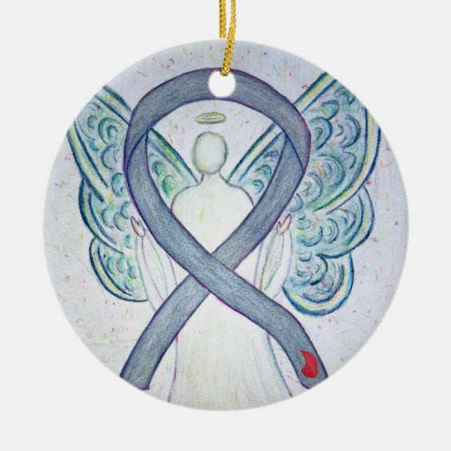 Diabetes Awareness Ribbon Angel Custom Ornament (Front)