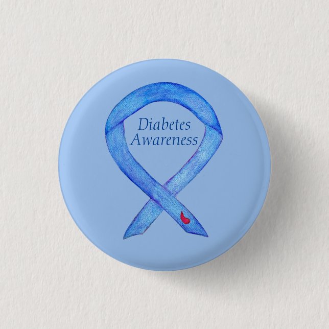 Diabetes Awareness Ribbon Art Custom Pin Button (Front)