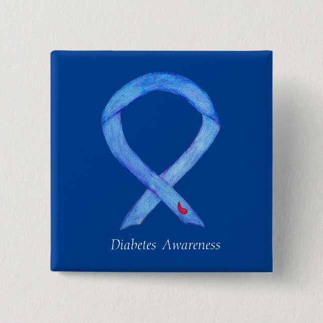Diabetes Awareness Ribbon Art Custom Pin Buttons (Front)