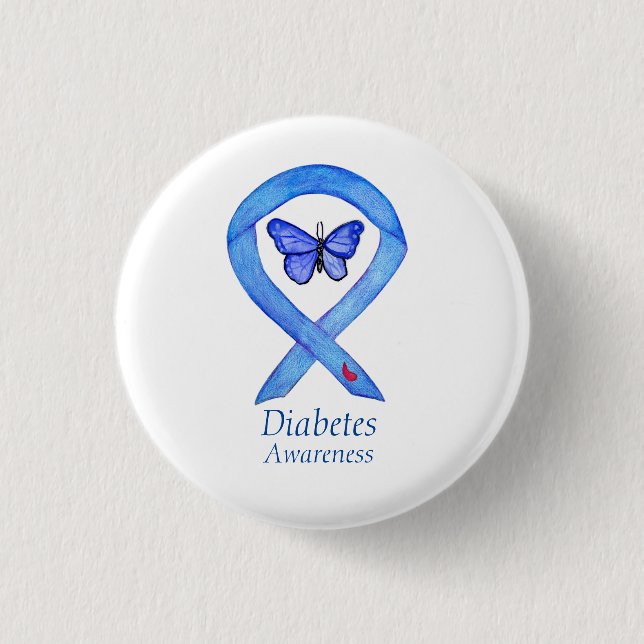 Diabetes Awareness Ribbon Butterfly Button Pin (Front)