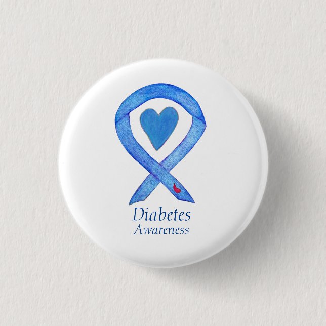 Diabetes Awareness Ribbon Heart Custom Button Pins (Front)