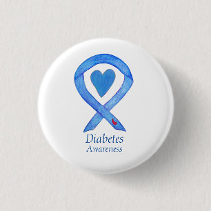 Diabetes Awareness Ribbon Heart Custom Button Pins