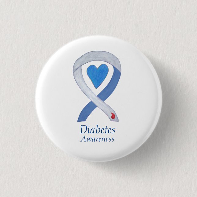 Diabetes Awareness Ribbon Heart Custom Pin Buttons (Front)