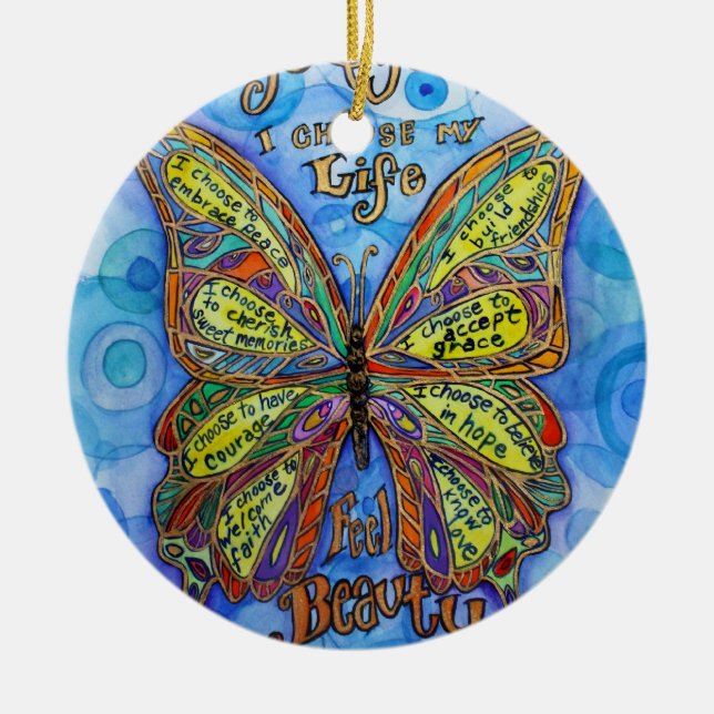 Diabetes Awareness Support Butterfly Art Ornament (Front)