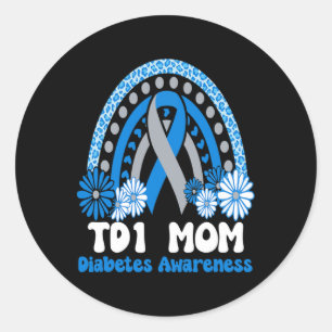 Diabetes Awareness T1d Mum Blue Sunflower Ribbon R Classic Round Sticker