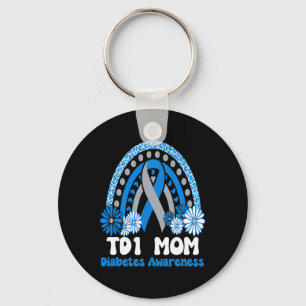 Diabetes Awareness T1d Mum Blue Sunflower Ribbon R Key Ring