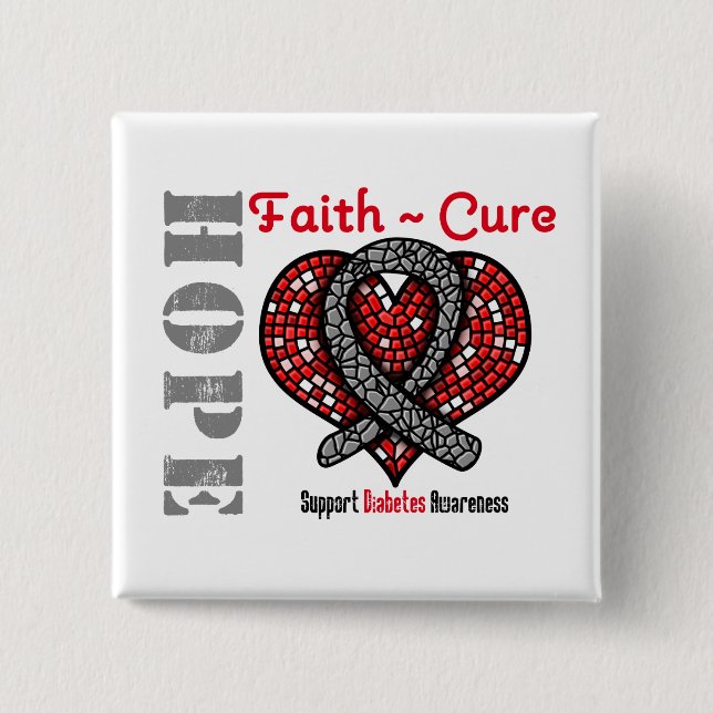 Diabetes Hope Faith Cure Heart Ribbon 15 Cm Square Badge (Front)