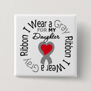Diabetes I Wear Grey Ribbon For My Daughter 15 Cm Square Badge