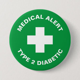 Diabetes Medical Alert Type 2 Diabetic Green  7.5 Cm Round Badge