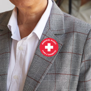 Diabetes Medical Alert Type 2 Diabetic Red 7.5 Cm Round Badge