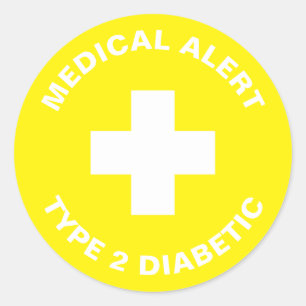 Diabetes Medical Alert Type 2 Diabetic Yellow Classic Round Sticker