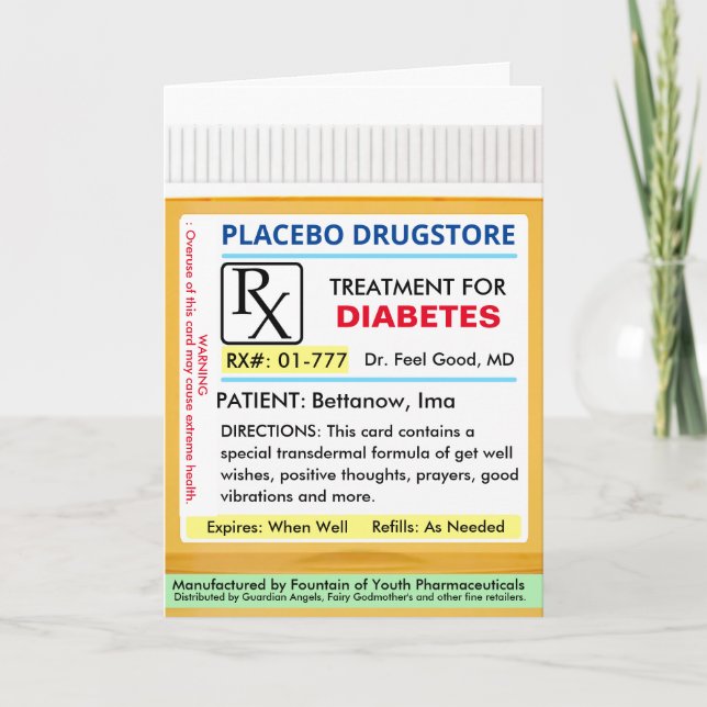 DIABETES RX Prescription for Health Get Well Card (Front)