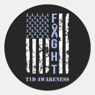 Diabetes T1d Awareness Month Fight Flag Blue Ribbo Classic Round Sticker