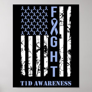 Diabetes T1d Awareness Month Fight Flag Blue Ribbo Poster