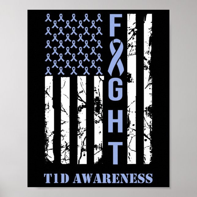 Diabetes T1d Awareness Month Fight Flag Blue Ribbo Poster (Front)