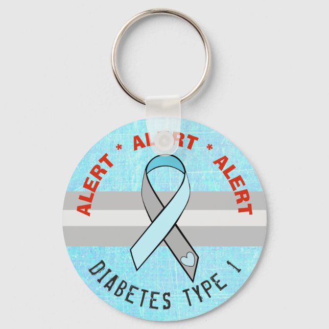 Diabetes Type 1 Alert Key Chain Awareness Ribbon (Front)