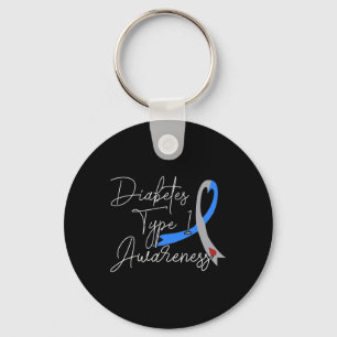 Diabetes Type 1 Awareness Gifts Blue And Grey Ribb Key Ring