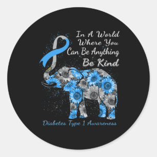 Diabetes Type 1 Awareness Sunflower Elephant Be Ki Classic Round Sticker