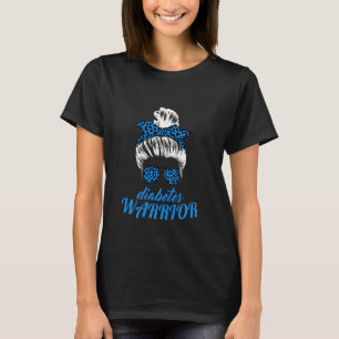 Diabetes Warrior T1d Messy Bun Hair Diabetes Aware T-Shirt