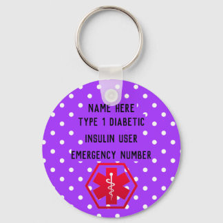 Diabetic Alert Personalised Type 1 or 2 Key Ring