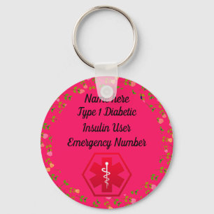 Diabetic Alert Personalised Type 1 or 2 Key Ring