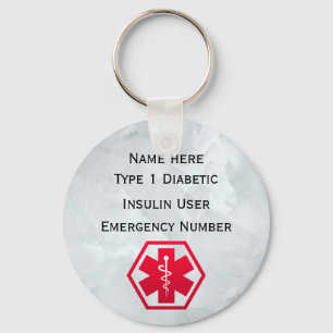 Diabetic Alert Personalised Type 1 or 2 Key Ring