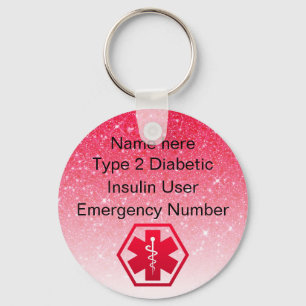 Diabetic Alert Personalised Type 1 or 2 Keychain
