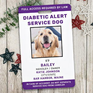 Diabetic Alert Service Dog ID Personalised Photo Badge