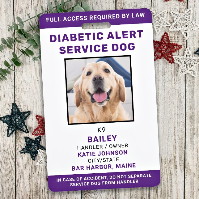 Diabetic Alert Service Dog ID Personalised Photo ID Badge (Creator Uploaded)