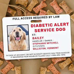 Diabetic Alert Service Dog Photo ID Badge