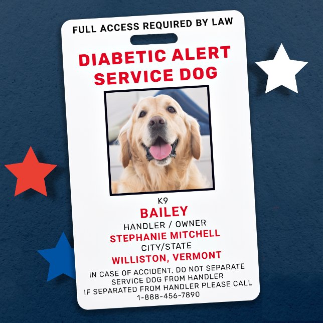 Diabetic Alert Service Dog Photo ID Badge (Creator Uploaded)