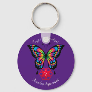 Diabetic Alert Type 1 or 2 Personalise Butterfly Key Ring