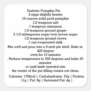 Diabetic Pumpkin Pie Recipe Square Sticker