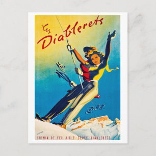 Diablerets, mountain, couple on a ski lift postcard